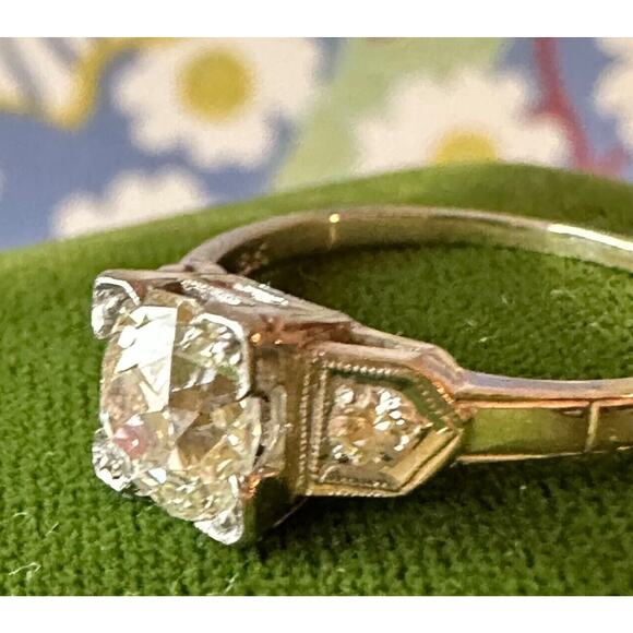 Edwardian Old European Cut Diamond Ring 1.26 Cttw -18k - Picture 4 of 7